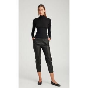 NWT SPRWMN Black Leather Pull On Slim Jogger with Pockets Womens XS